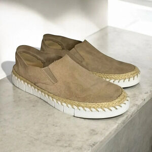 Crevo Skyla Palm Espadrille Deck Shoes Suede Slip On Loafers Tan